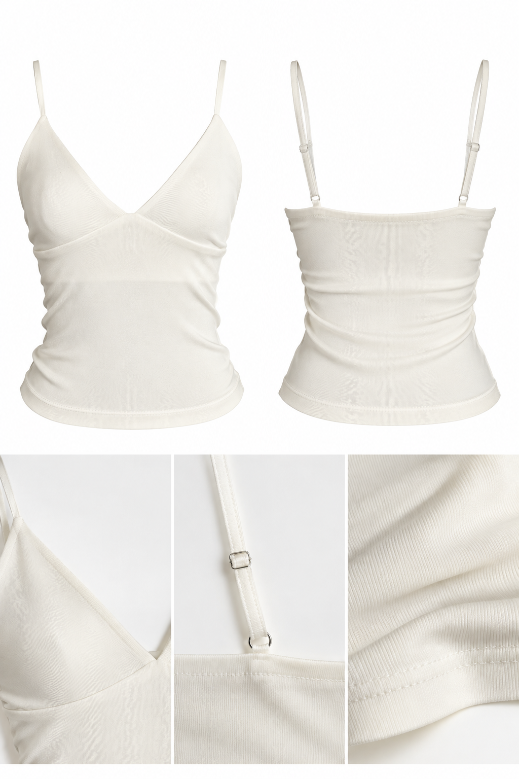 Top HUSH crudo, frente, espalda y detalles