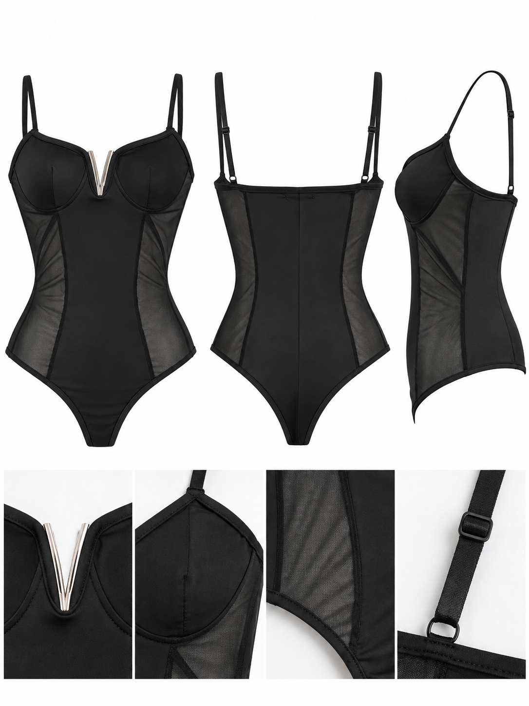 Body ONYX negro, frente, espalda y detalles