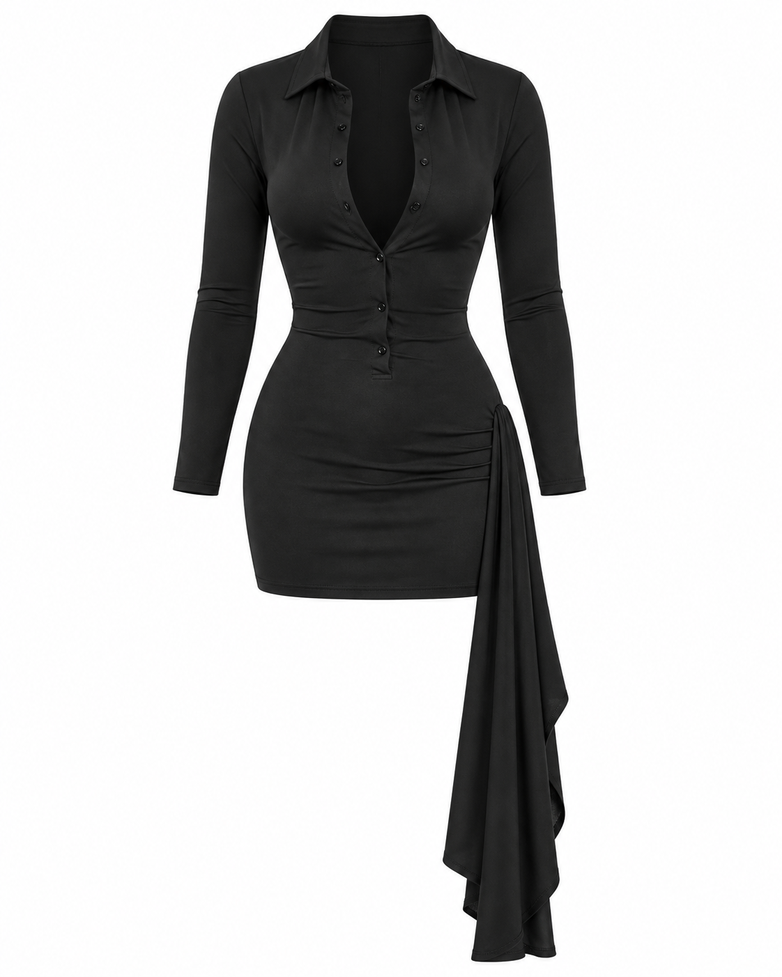 Vestido HAVOC negro con drapeado lateral
