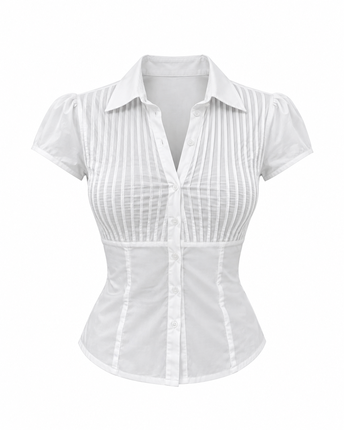 Camisa ALIBI blanca con alforzas, frente